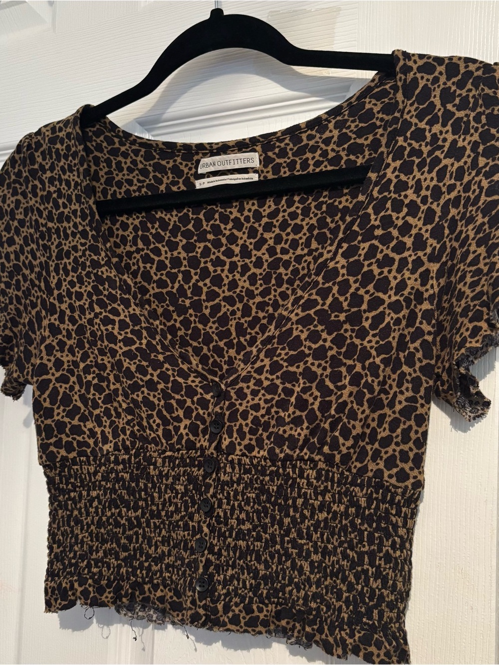 Urban Outfitters Leopard Print V-Neck Button Top - Brown & Black